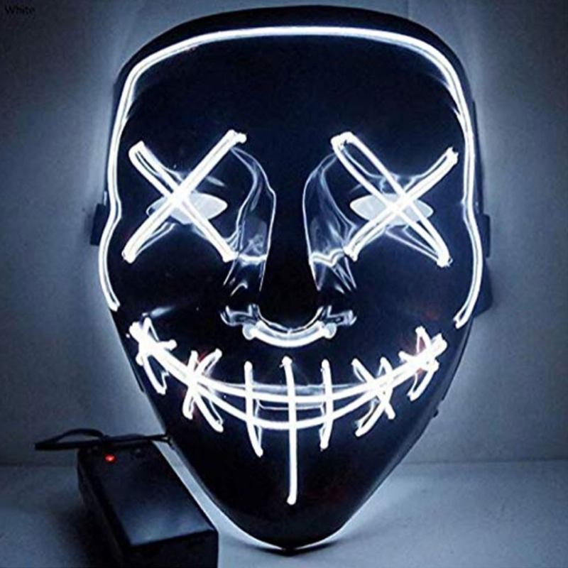 Halloween Luminescent Led Mask Black Bottom El Wire Ktv Ball Party 10 Χρώματα