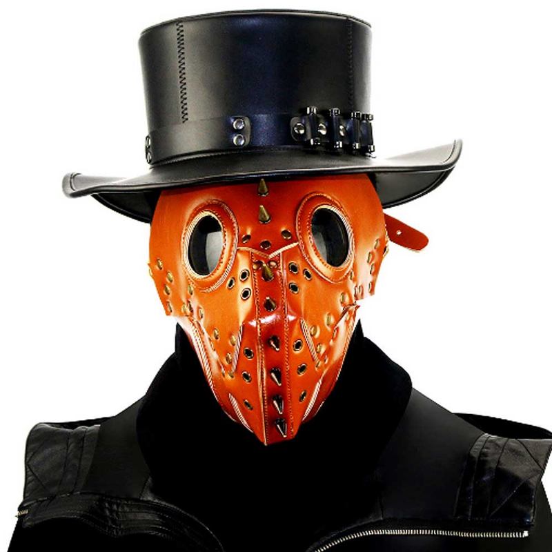 Μάσκα Κεφαλιού Plague Doctor Bird Mask Long Nose Steampunk Rivet Breathable Pu Δερμάτινη Για Αποκριάτικη Στολή