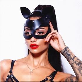 Μαύρη Δερμάτινη Catwoman Cosplay Mask Bdsm Fetish Σέξι Ερωτική Μάσκα Κουνελιού Με Μακριά Αυτιά Γυναίκες Halloween Masquerade Party Cat