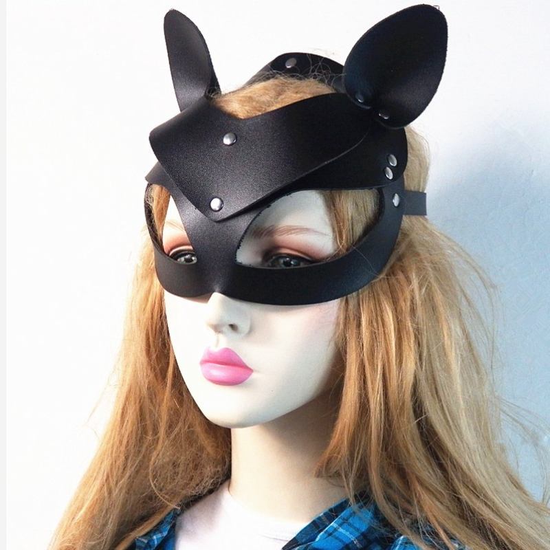 Μαύρη Δερμάτινη Catwoman Cosplay Mask Bdsm Fetish Σέξι Ερωτική Μάσκα Κουνελιού Με Μακριά Αυτιά Γυναίκες Halloween Masquerade Party Cat