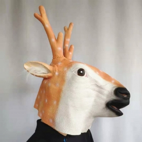 Νέα Sika Deer Mask Christmas Reindeer Headgear Halloween Latex Animal Head Playing Props Party