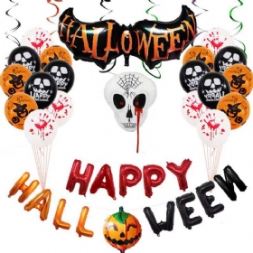 Σετ Halloween Balloons Spoof Skull Party Decoration Μπαλόνι Με Φιλμ Αλουμινίου Happy Letters Διακοσμητικό