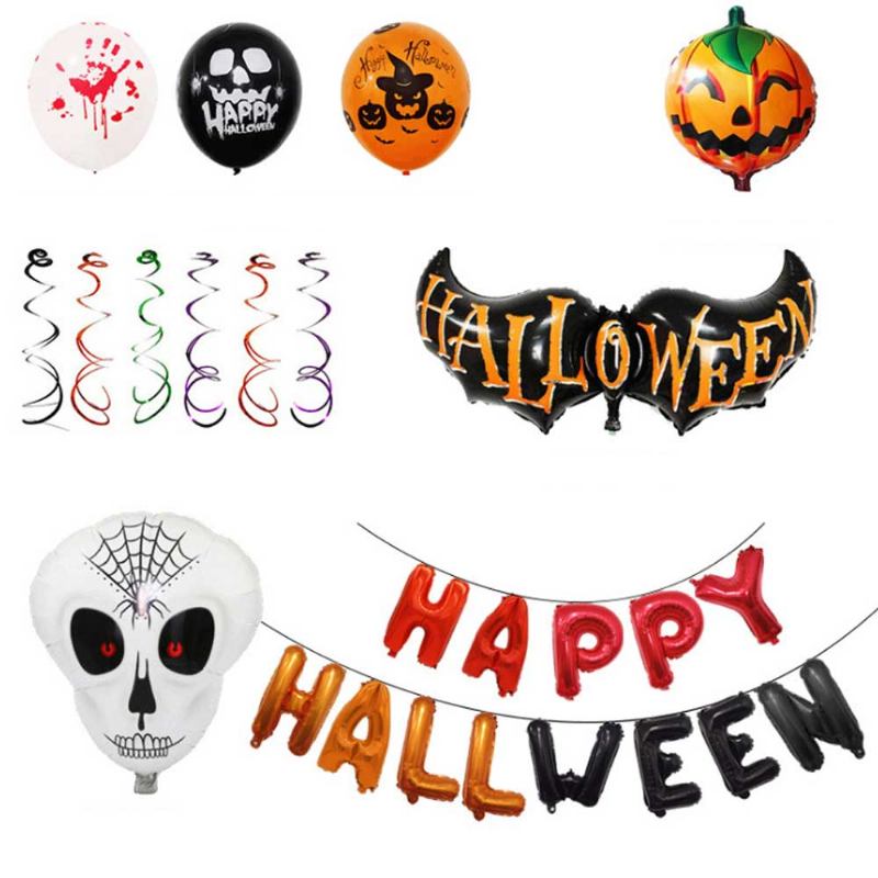 Σετ Halloween Balloons Spoof Skull Party Decoration Μπαλόνι Με Φιλμ Αλουμινίου Happy Letters Διακοσμητικό