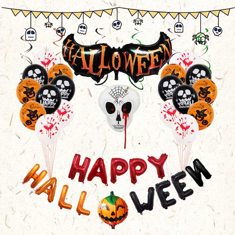 Σετ Halloween Balloons Spoof Skull Party Decoration Μπαλόνι Με Φιλμ Αλουμινίου Happy Letters Διακοσμητικό