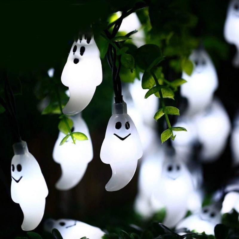 Solar Powered 20 30 40 50 Led Phantom Smiling Face Lighting String Party Πολύχρωμος Φωτισμός Halloween For Room Bar Mall Song Hall