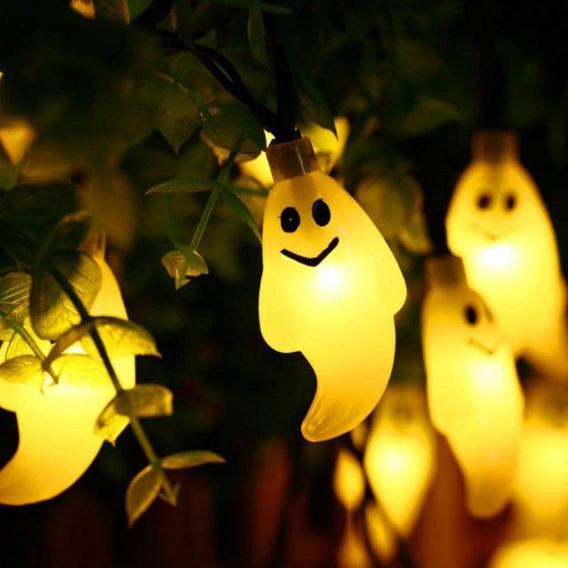 Solar Powered 20 30 40 50 Led Phantom Smiling Face Lighting String Party Πολύχρωμος Φωτισμός Halloween For Room Bar Mall Song Hall