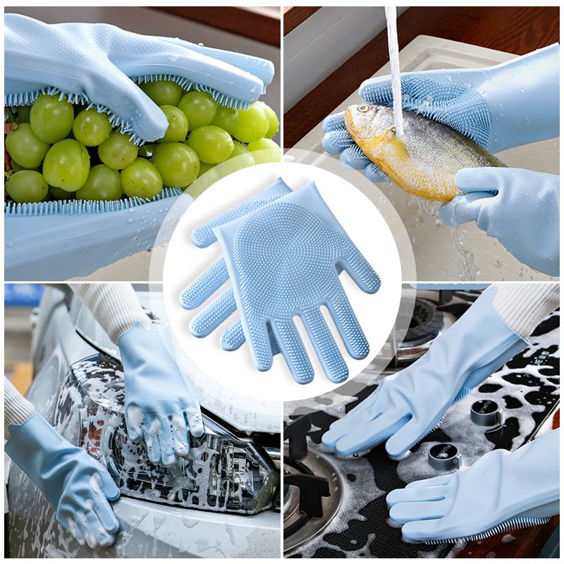 Magic Silicone Dish Washing Scrubber Sponge Rubber Scrub Gloves Kitchen Cleaning 1 Pair