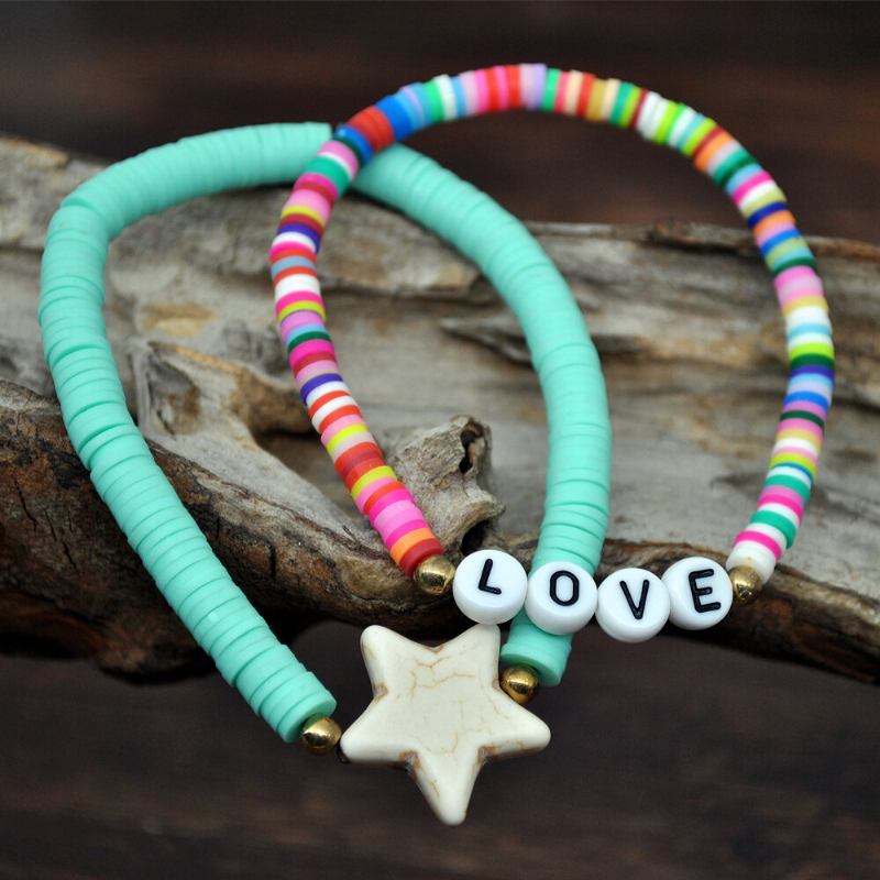 2 Τμχ Βραχιόλια Με Χάντρες Τιρκουάζ Σετ Bohemian Star Cross Letter Love Ελαστικό Σχοινί Γυναικείο Βραχιόλι