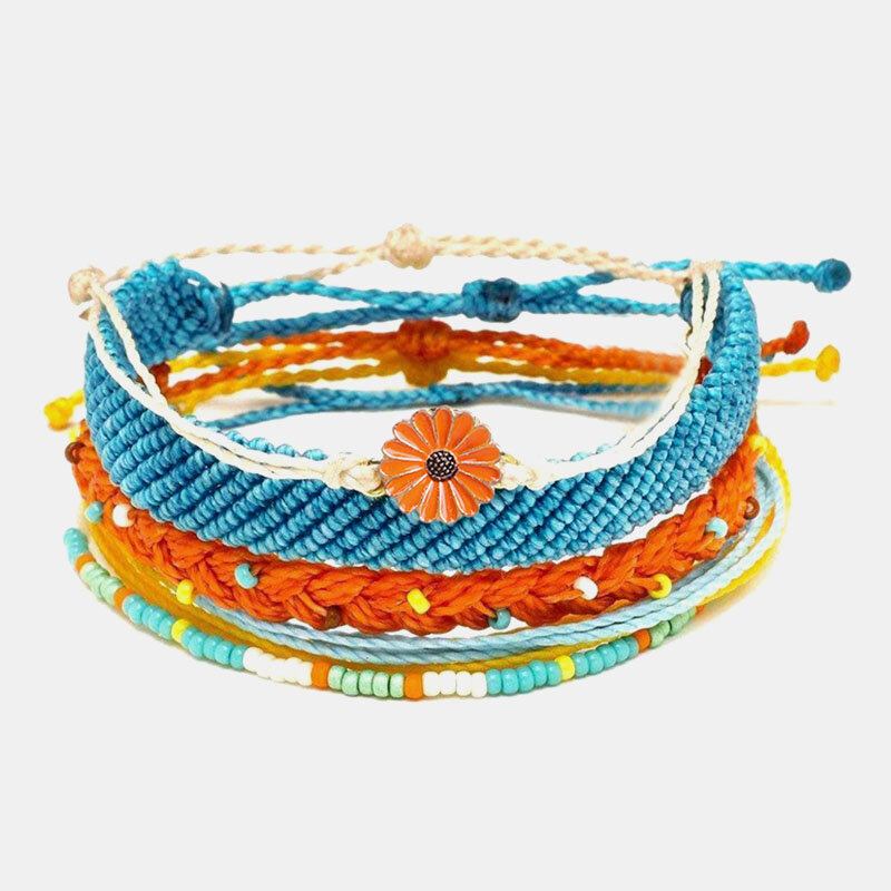 Bohemian Daisy Hand-woven Wax Line Πολυστρωματικό Βραχιόλι Γεωμετρικό Κρεμαστό Ηλίανθου