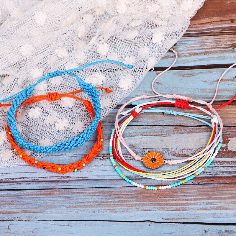 Bohemian Daisy Hand-woven Wax Line Πολυστρωματικό Βραχιόλι Γεωμετρικό Κρεμαστό Ηλίανθου