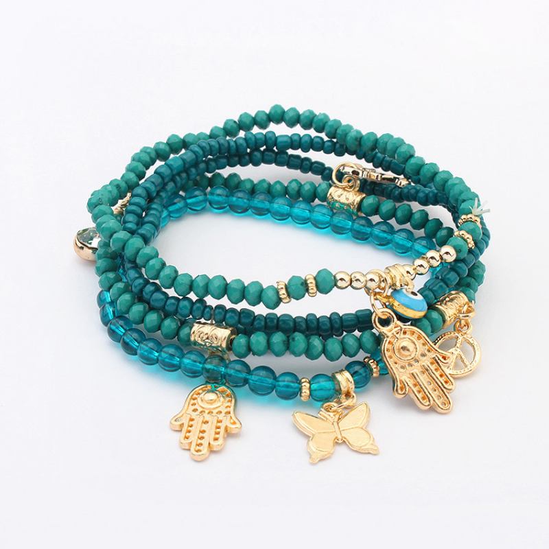 Bohemian Fashion Rice Beads Beaded Multilayer Ελαστικό Βραχιόλι Προσωπικότητα Buddha Heart Ethnic