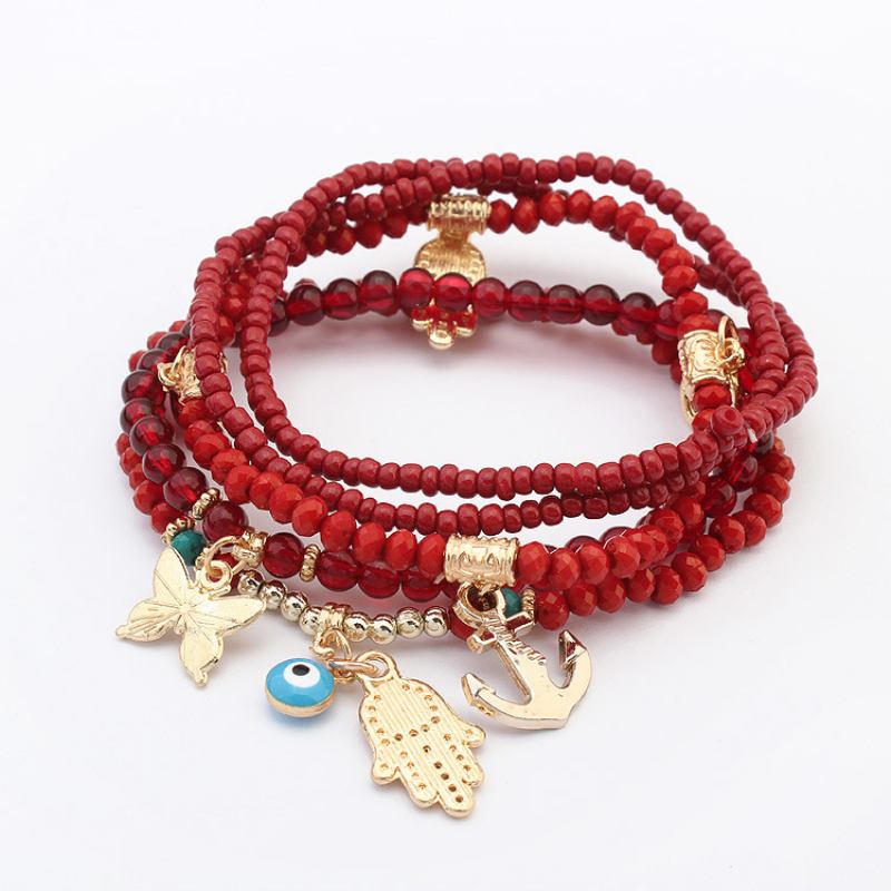 Bohemian Fashion Rice Beads Beaded Multilayer Ελαστικό Βραχιόλι Προσωπικότητα Buddha Heart Ethnic