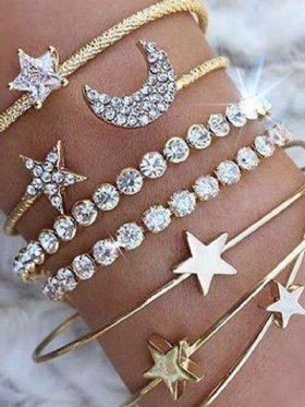 Bohemian Metal Star Moon Rhinestone Ρυθμιζόμενο Βραχιόλι Γεωμετρικό Ροδάκινο Καρδιά Πεντάκτινο Αστέρι Πολυστρωματικό