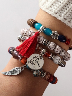 Bohemian Multi Layer Beaded Bracelet African Tassels Bodhi Leaf Για Γυναίκες