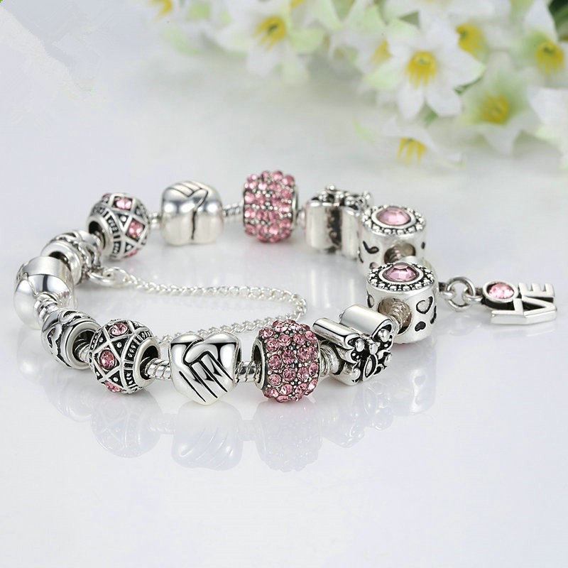 Βραχιόλι Silver Crown Love Charm Για Γυναικεία Κρυστάλλινα Γυάλινες Χάντρες Βραχιόλια Αξεσουάρ Κοσμημάτων Diy