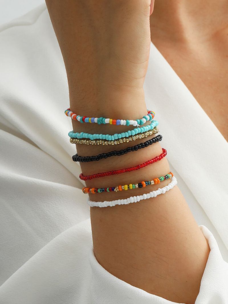 Ethnic Bohemia Rice Beads Πολύχρωμο Σετ Anklet Βραχιόλι