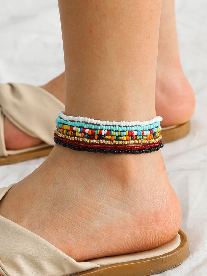 Ethnic Bohemia Rice Beads Πολύχρωμο Σετ Anklet Βραχιόλι