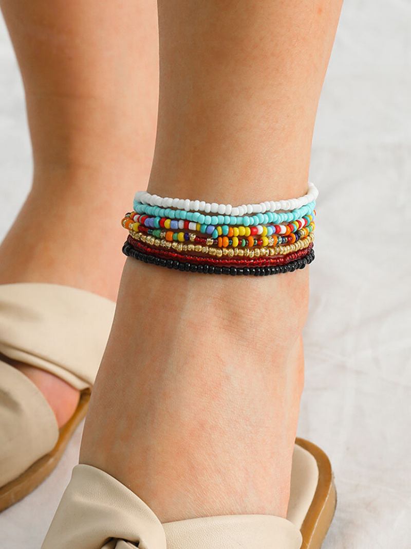 Ethnic Bohemia Rice Beads Πολύχρωμο Σετ Anklet Βραχιόλι