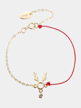 Fashion Lucky Thin Red Rope 925 Ασημένια Βραχιόλια Γυναικεία Elk Deer Zirconia