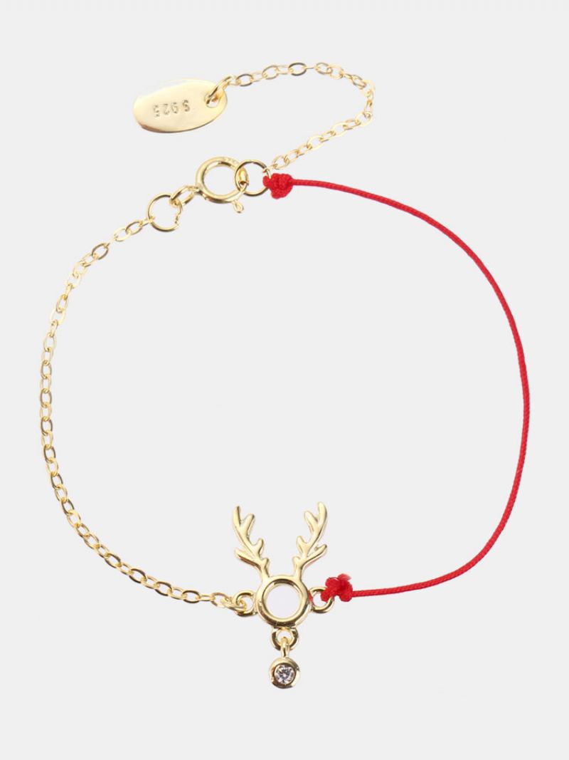 Fashion Lucky Thin Red Rope 925 Ασημένια Βραχιόλια Γυναικεία Elk Deer Zirconia