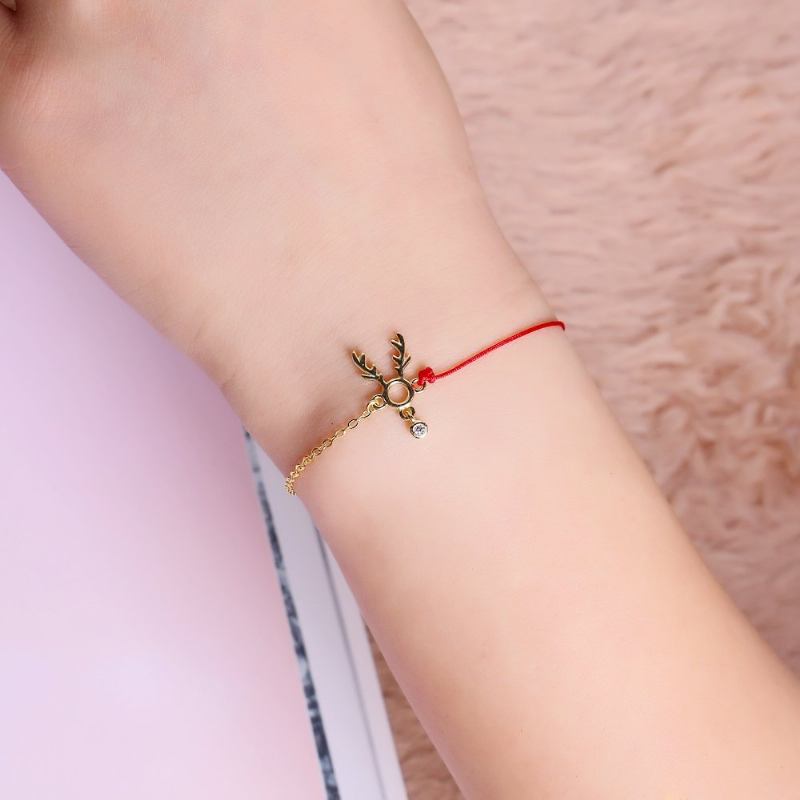 Fashion Lucky Thin Red Rope 925 Ασημένια Βραχιόλια Γυναικεία Elk Deer Zirconia