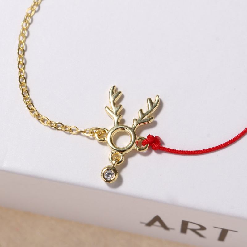 Fashion Lucky Thin Red Rope 925 Ασημένια Βραχιόλια Γυναικεία Elk Deer Zirconia