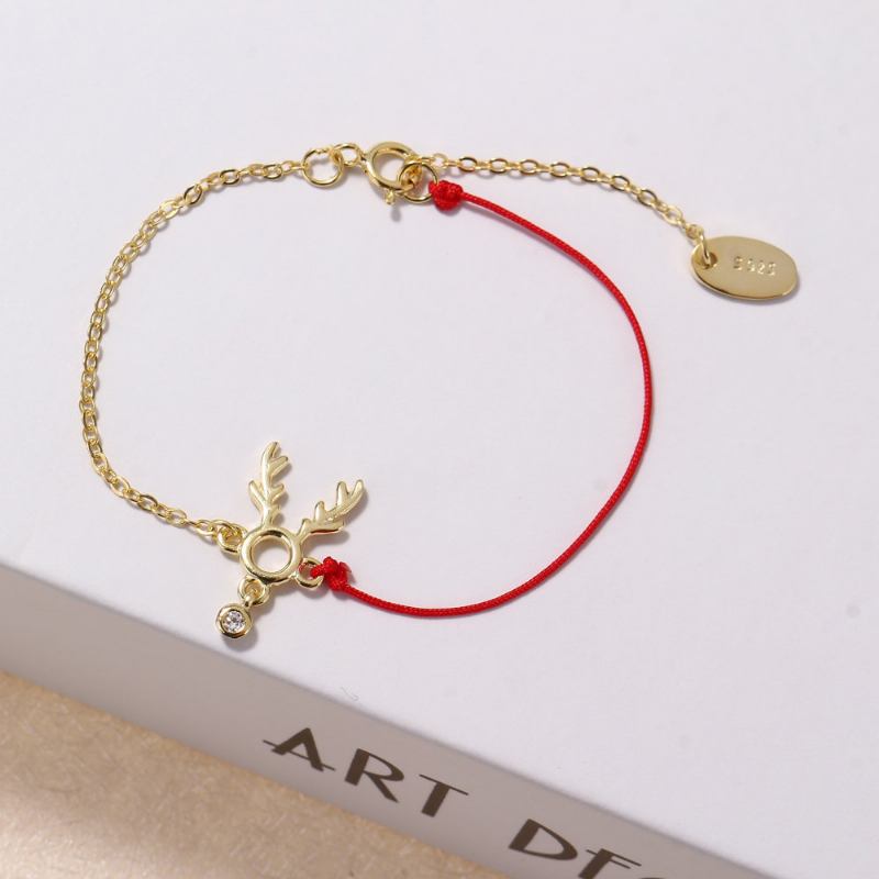 Fashion Lucky Thin Red Rope 925 Ασημένια Βραχιόλια Γυναικεία Elk Deer Zirconia