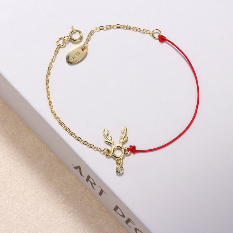 Fashion Lucky Thin Red Rope 925 Ασημένια Βραχιόλια Γυναικεία Elk Deer Zirconia