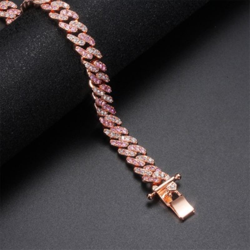 Hot Sale 3 Mini Pink Zircon Cuban Chain Diy Personalized Hip-hop Couple Bracelet With 2-colour Bangles Moq 1τμχ