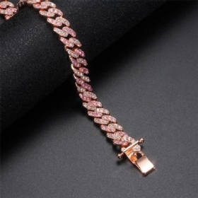 Hot Sale 3 Mini Pink Zircon Cuban Chain Diy Personalized Hip-hop Couple Bracelet With 2-colour Bangles Moq 1τμχ