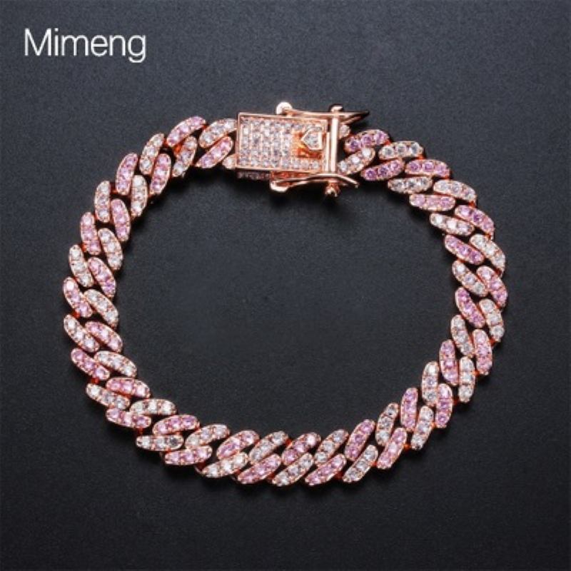 Hot Sale 3 Mini Pink Zircon Cuban Chain Diy Personalized Hip-hop Couple Bracelet With 2-colour Bangles Moq 1τμχ