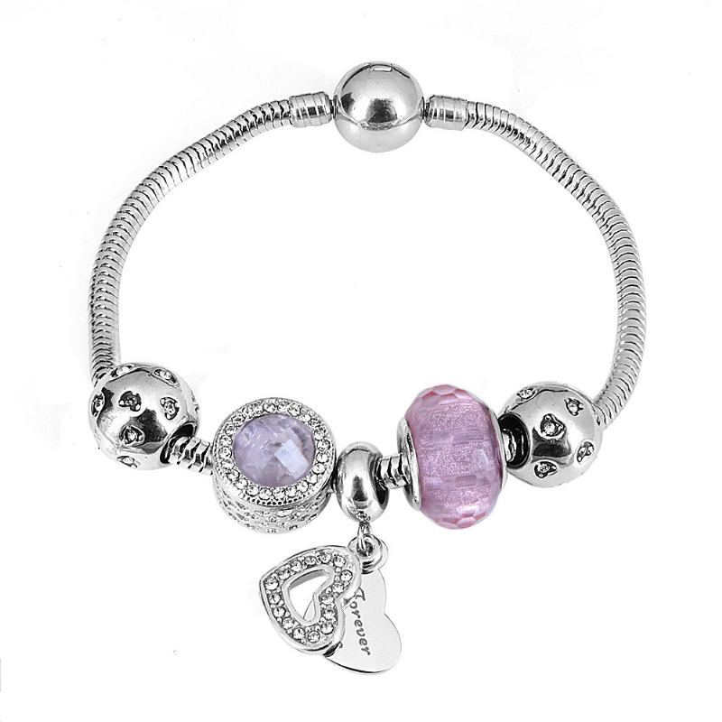 Ocean Heart Opal Beaded Bracelet Pan's Pink Love Color Μενταγιόν Αξεσουάρ Βραχιόλι Γυναικεία Κοσμήματα Diy