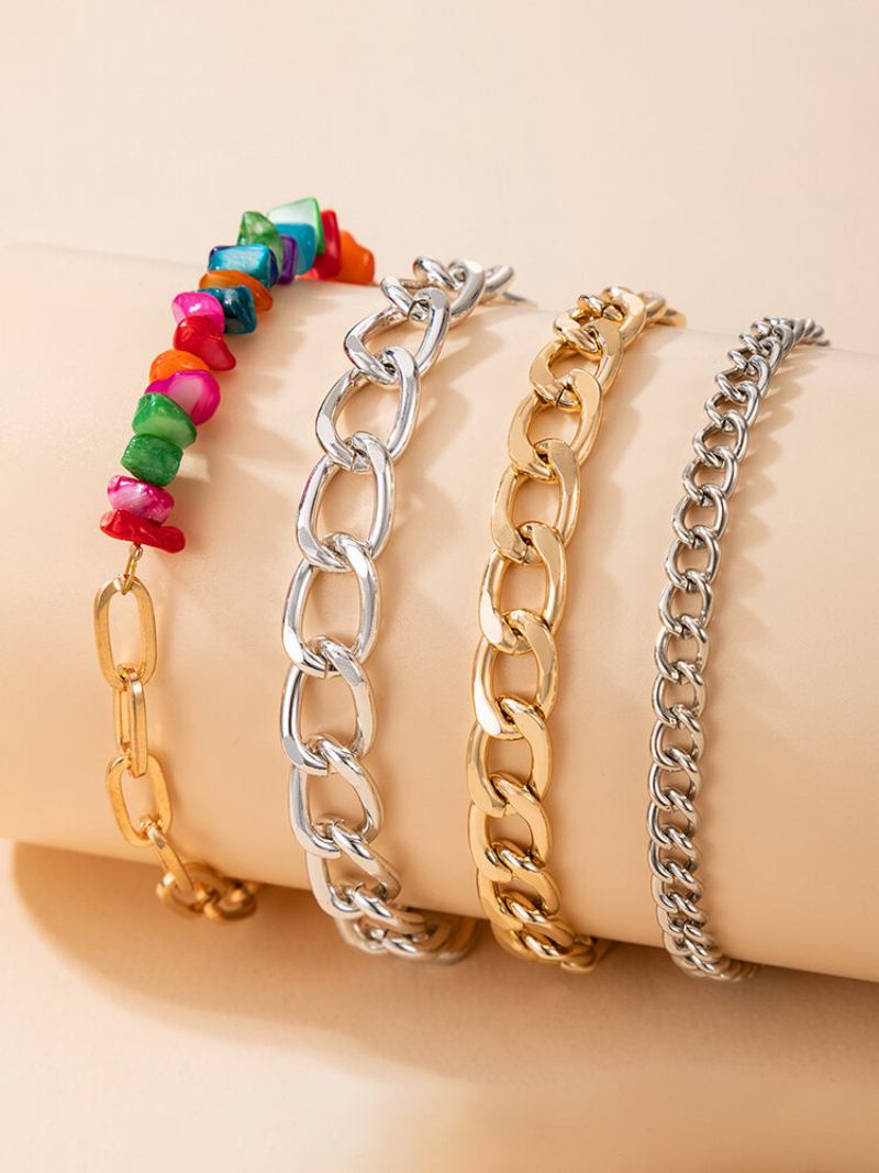 Σετ Μεταλλικό Βραχιόλι Punk Colorful Gravel Cuban Link Chain