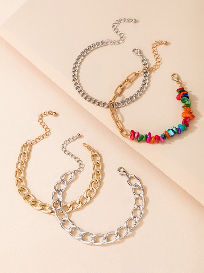 Σετ Μεταλλικό Βραχιόλι Punk Colorful Gravel Cuban Link Chain