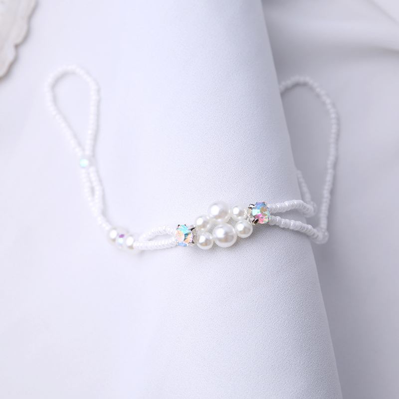 Summer Fresh Pearl Diamond Crystal Beaded Anklet Beach Simple Sexy Toe Chain