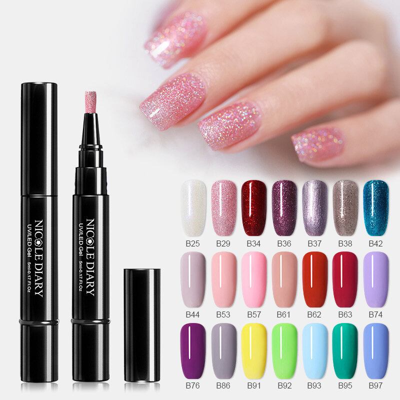 3 Σε 1 Gel Βερνίκι Νυχιών Στυλό Glitter One Step Nail Art Gel Polish 74 Χρώματα Εύκολο Στη Χρήση Uv Gel