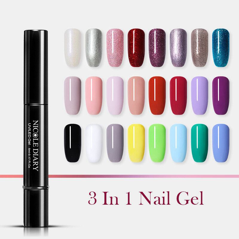 3 Σε 1 Gel Βερνίκι Νυχιών Στυλό Glitter One Step Nail Art Gel Polish 74 Χρώματα Εύκολο Στη Χρήση Uv Gel