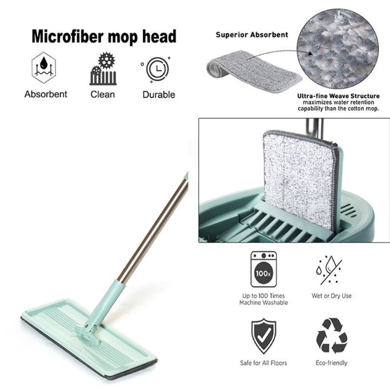 Flat Bucket Mops Fiber Cleaning Free Hand Spin Washing Ultrafine Magic Floor Mop