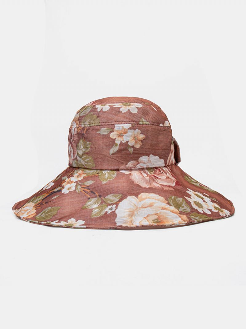 Γυναικεία Dacron Overlay Calico Print Button Decoration Big Brim Breathable Sunshade Αναδιπλούμενο Καπέλο Κουβά