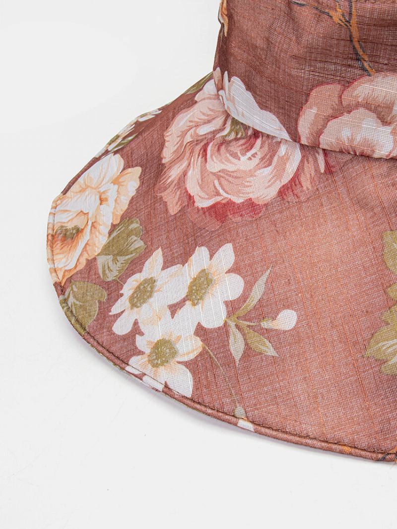 Γυναικεία Dacron Overlay Calico Print Button Decoration Big Brim Breathable Sunshade Αναδιπλούμενο Καπέλο Κουβά