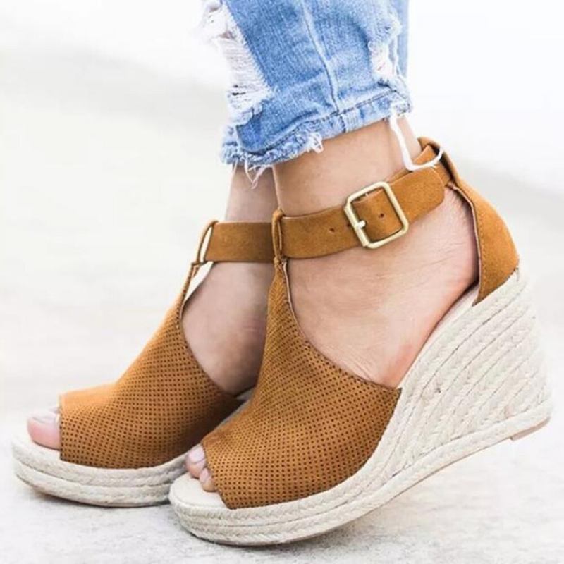 Γυναικεία Πόρπη Με Λουράκι Πλατφόρμα Comfy Wedges Casual Espadrilles Σανδάλια