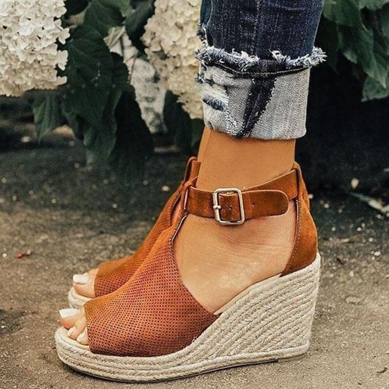 Γυναικεία Πόρπη Με Λουράκι Πλατφόρμα Comfy Wedges Casual Espadrilles Σανδάλια