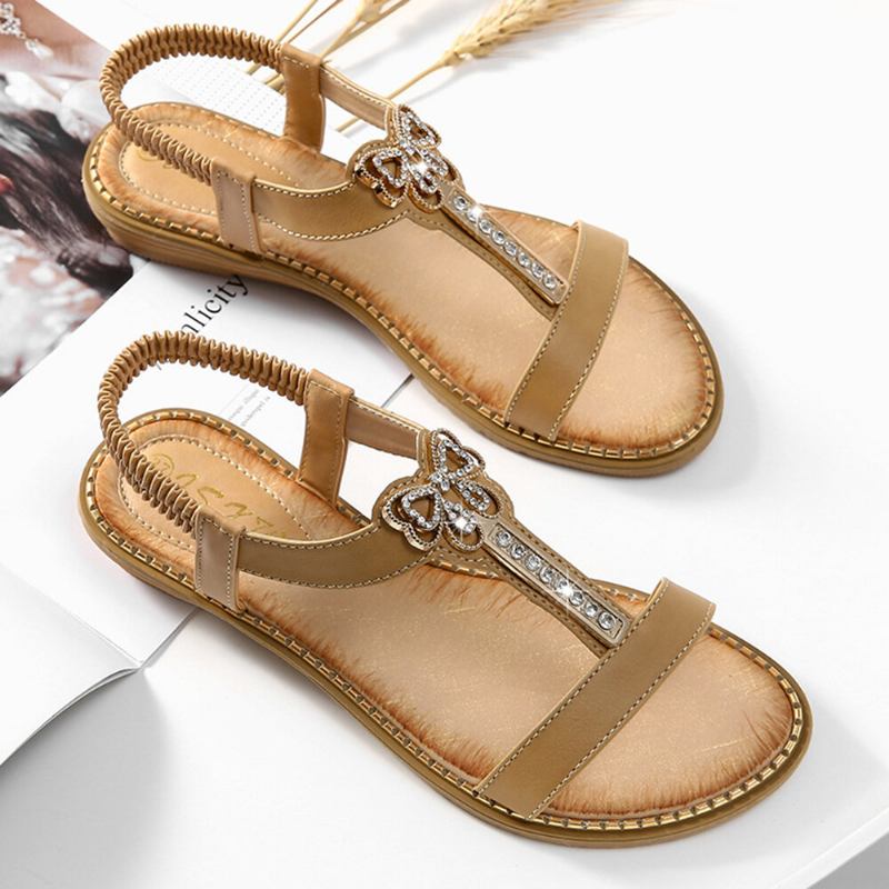 Γυναικεία Στρας Bowknot Elastic Band Slip On Flat Sandals