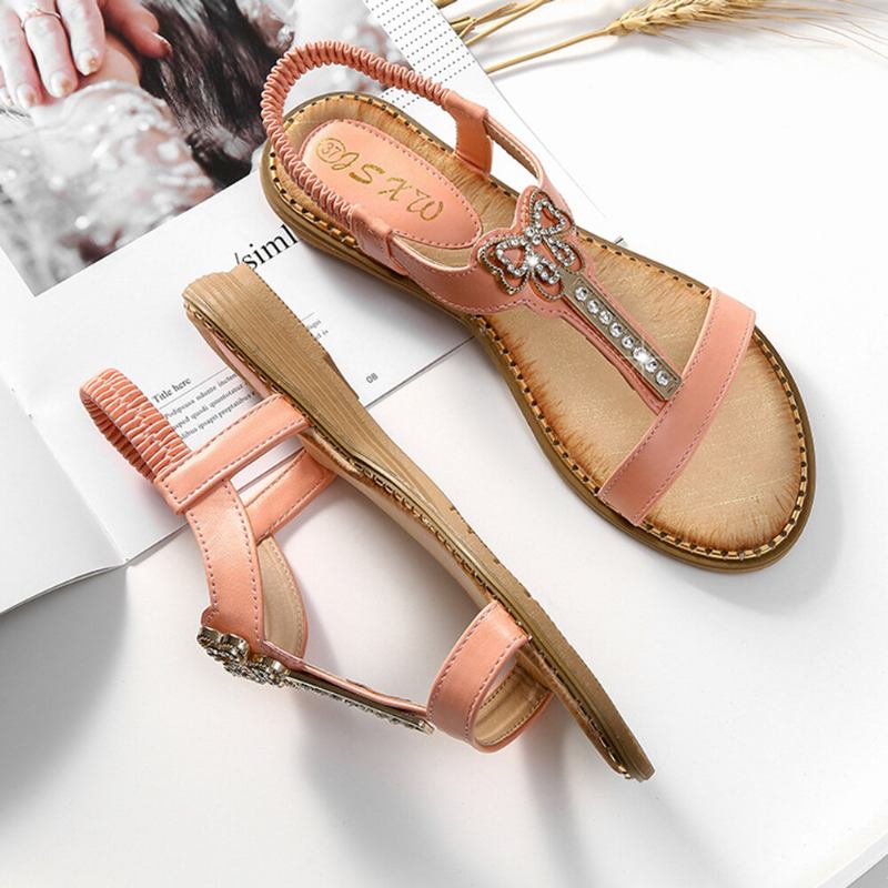 Γυναικεία Στρας Bowknot Elastic Band Slip On Flat Sandals