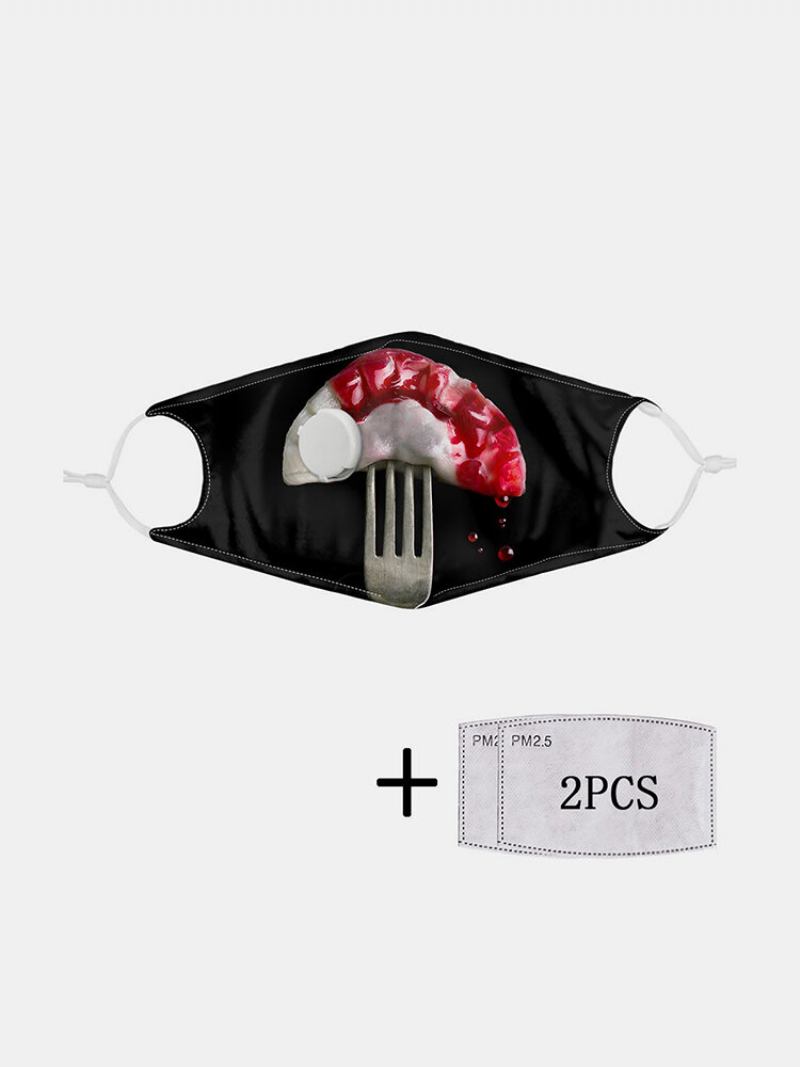 Halloween 2pcs Pm2.5 Filter Dustproof Mask With Breathing Valve Food Pattern