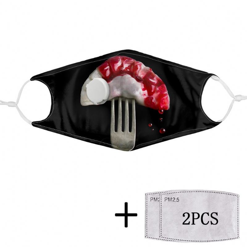 Halloween 2pcs Pm2.5 Filter Dustproof Mask With Breathing Valve Food Pattern