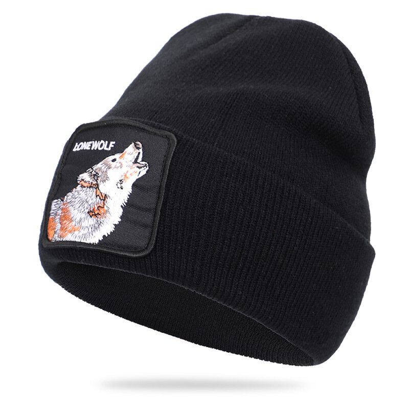 Μάλλινο Καπέλο Με Μοτίβο Ζώων Πλεκτό Skull Cap Beanie