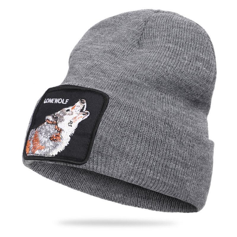 Μάλλινο Καπέλο Με Μοτίβο Ζώων Πλεκτό Skull Cap Beanie