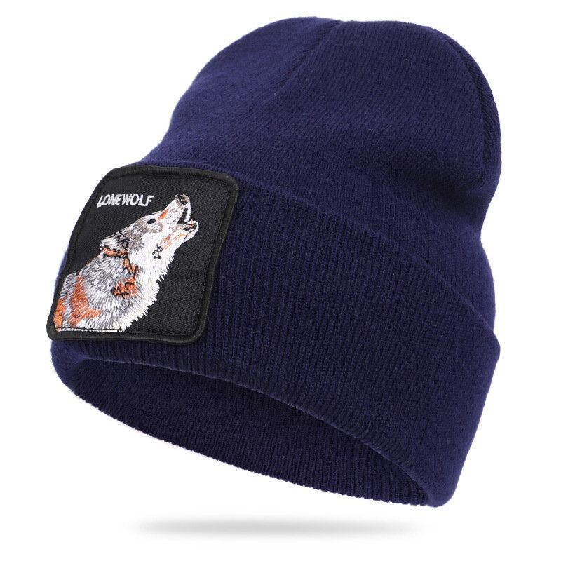 Μάλλινο Καπέλο Με Μοτίβο Ζώων Πλεκτό Skull Cap Beanie