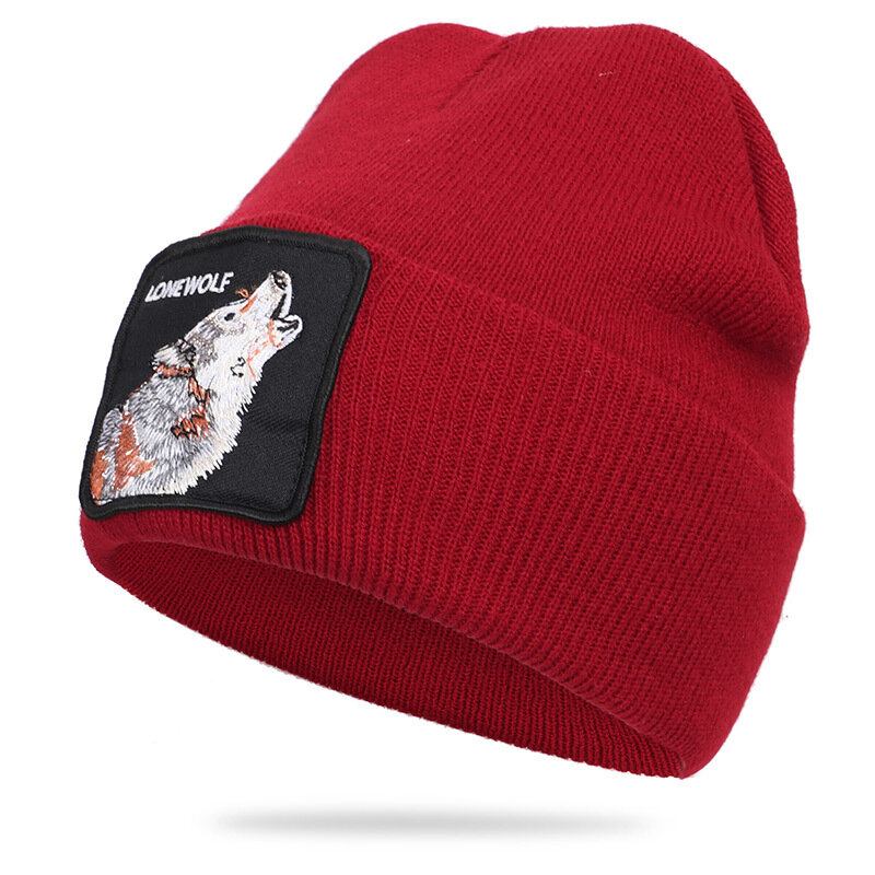 Μάλλινο Καπέλο Με Μοτίβο Ζώων Πλεκτό Skull Cap Beanie